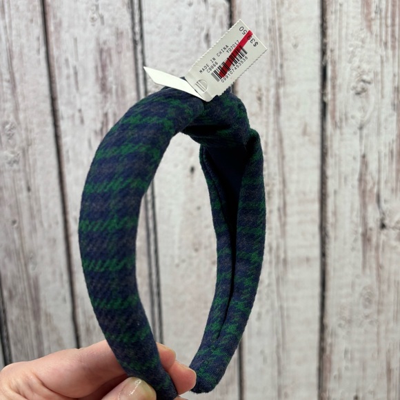 🏷️NWT J. Crew Factory Houndstooth Knot Headband Wool Blend Spruce & Antique Navy - Picture 2 of 11
